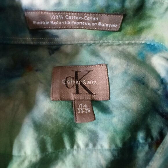 My Shirt - Tie Dyed Green & Blue Calvin Klein Dress Shirt - 100% cotton - Picture 3 of 5